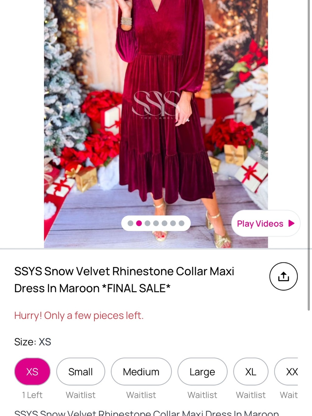 SSYS Maroon Velvet Rhinestone Collar Maxi Dress